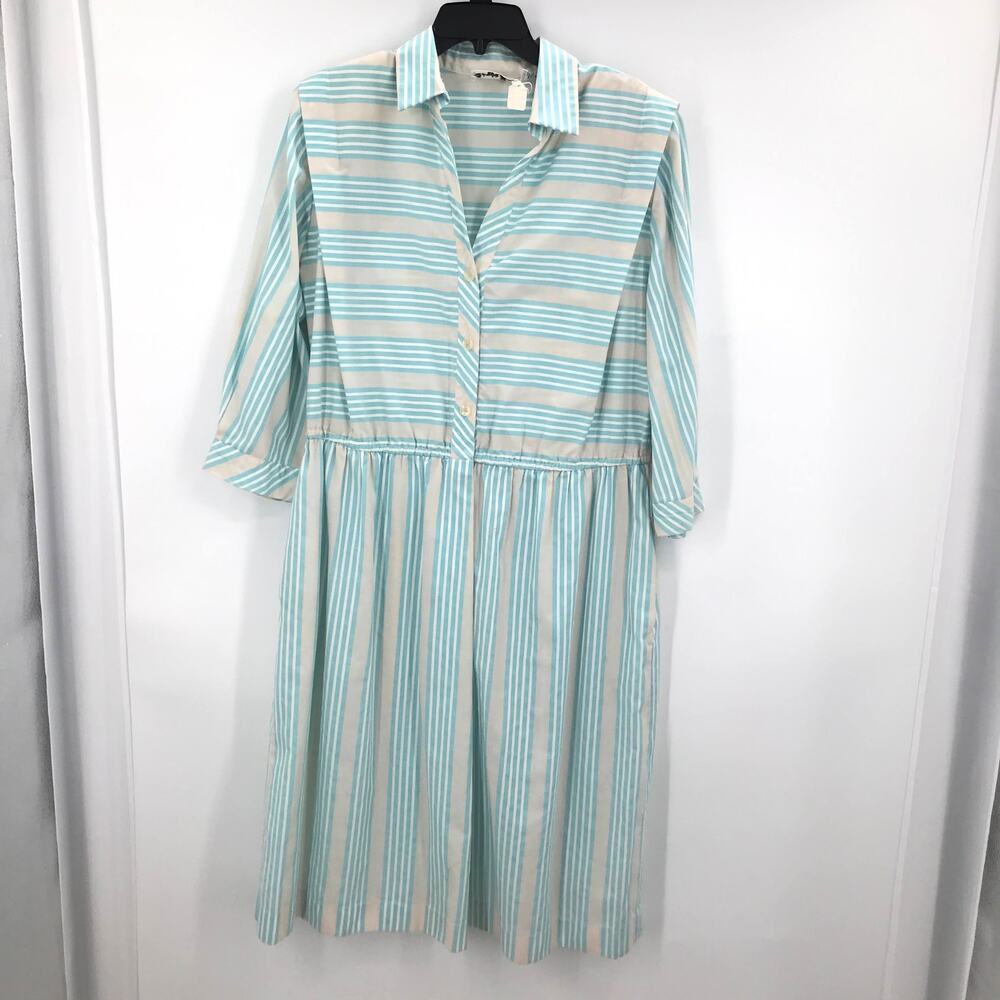Schrader vtg Sport Striped Point Collar Midi Dress
